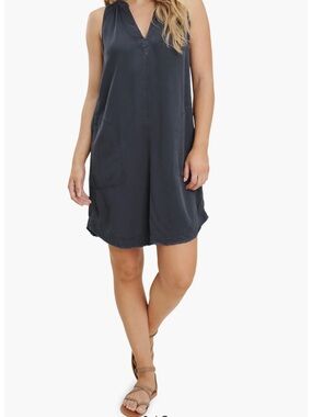 Splendid Joella Navy Sleeveless V-Neck Dress Medium Viscose Lyocell Frayed Hem